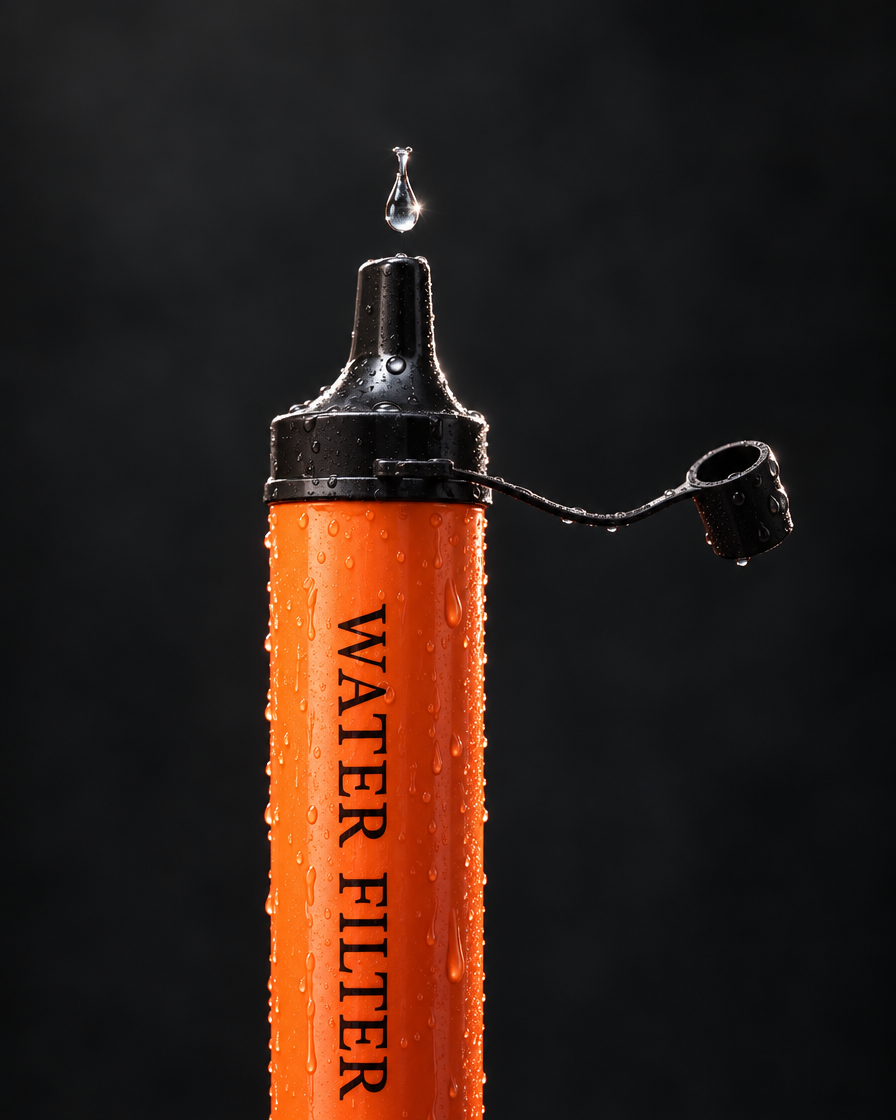 A drop of clean water at the Fallback straw's mouthpiece